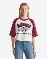 ARKANSAS RAZORBACKS VINTAGE INFIELD SHIFT '47 RAGLAN CROP TEE WOMENS