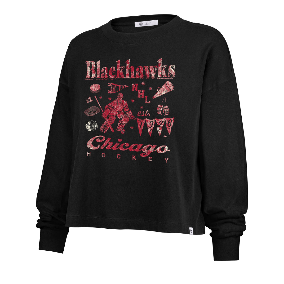 CHICAGO BLACKHAWKS TEAM COLLAGE '47 SYDNEY LONG SLEEVE TEE WOMENS