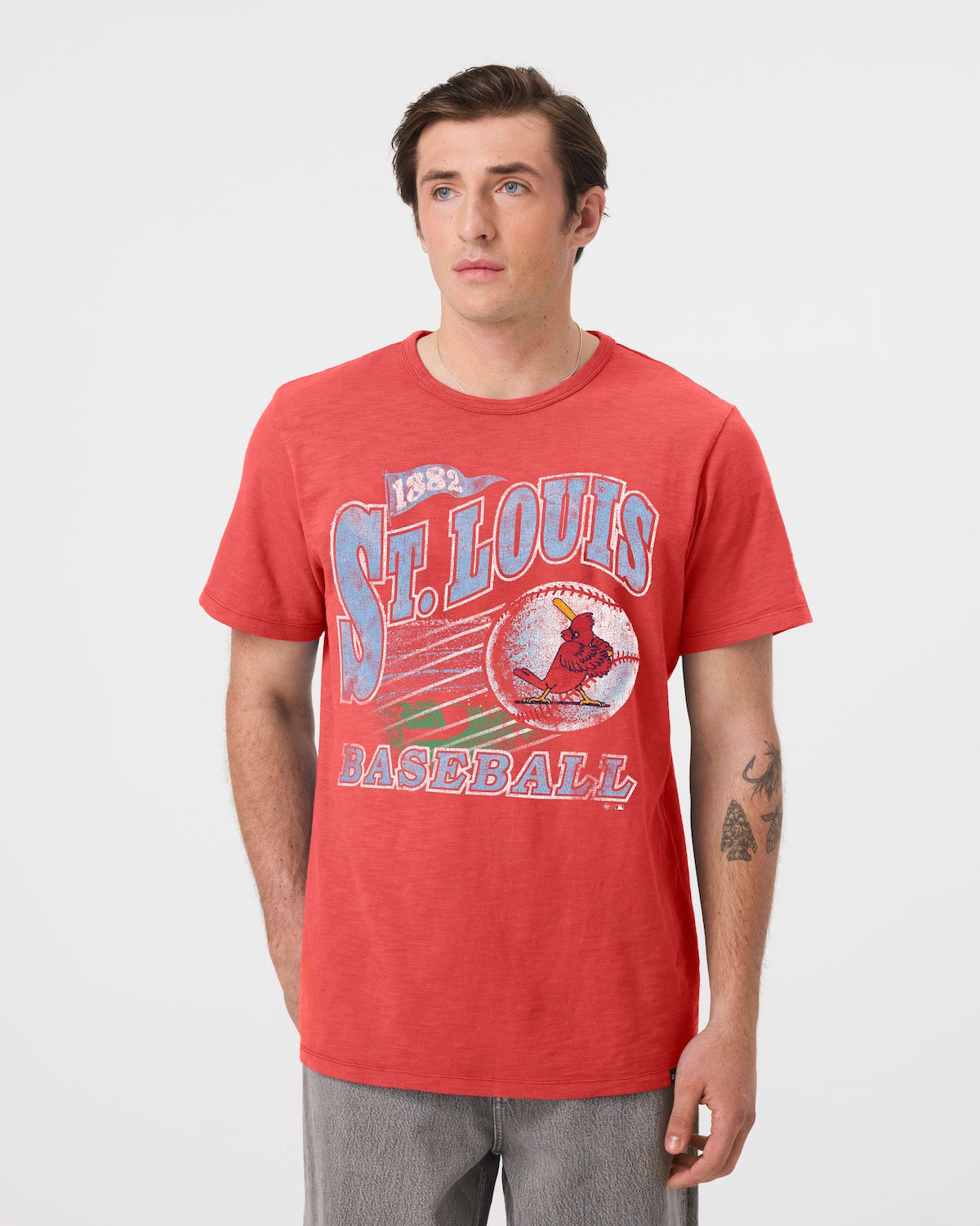 ST. LOUIS CARDINALS COOPERSTOWN GAME WORN HEAVY '47 SLUB TEE